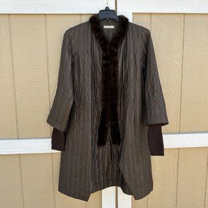 Vintage Ben Thylan Furs Brown Fur Trim Coat Size Medium? Open Front Mob Wife